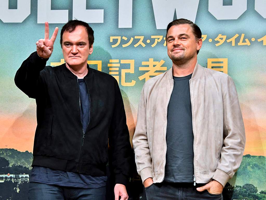 (L-R) Quentin Tarantino and Leonardo DiCaprio at the press conference for the movie 'Once Upon a Time... in Hollywood' at the Hotel Ritz-Carlton, in Tokyo, Japan on Aug. 26, 2019.