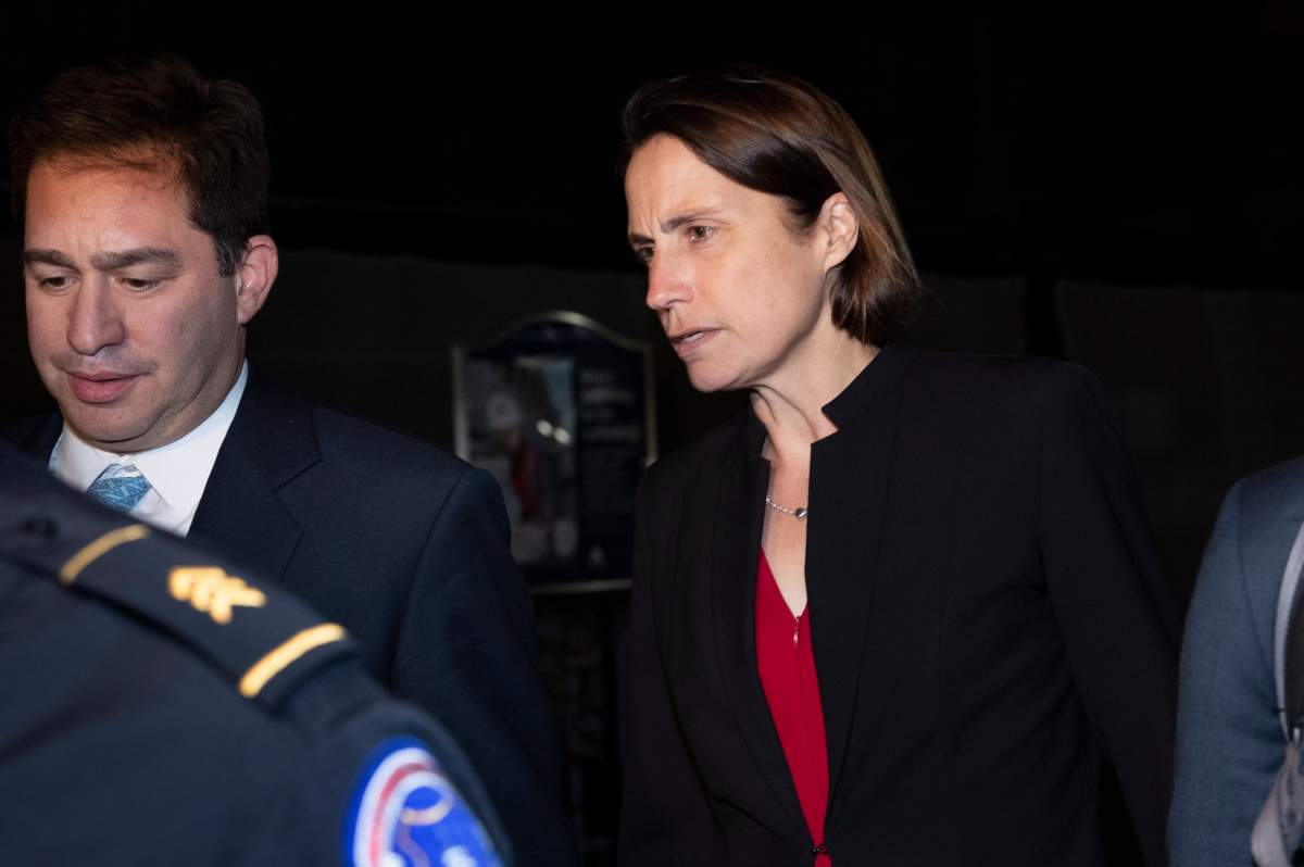 Former White House advisor on Russia, Fiona Hill, leaves Capitol Hill in Washington, Monday, Oct. 14, 2019. (AP Photo/Manuel Balce Ceneta)