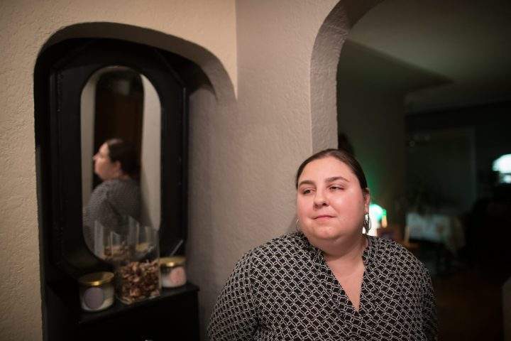 Amy Amantea, who lost her eyesight due to complications while undergoing surgery more than a decade ago, poses for a photograph at her home in North Vancouver, on Oct. 11, 2019.