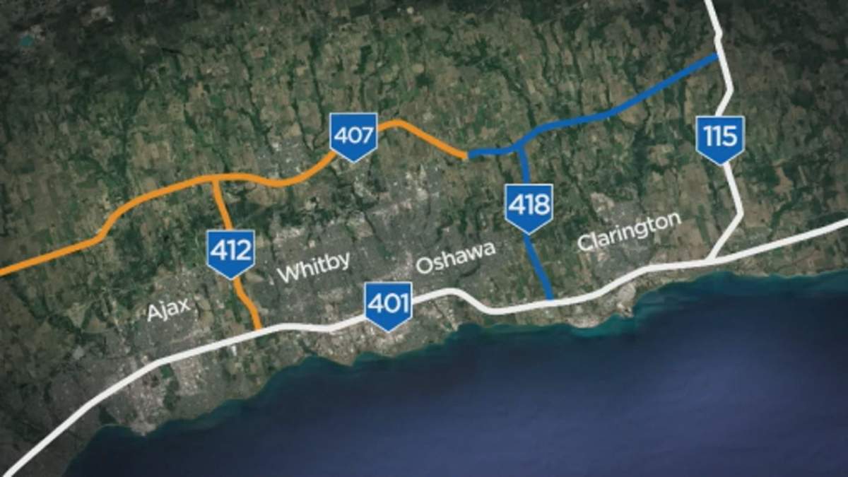 Phase 2 of the Highway 407 project is highlighted in blue on the map.