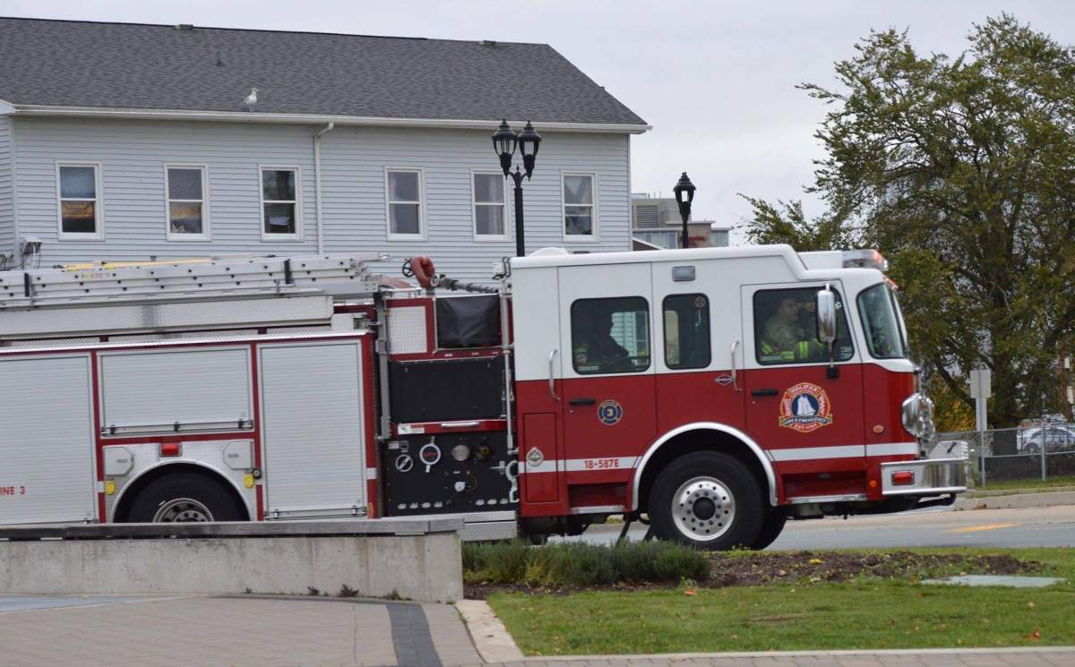 A truck with Halifax Fire and Emergency maneuvers through downtown Halifax, N.S., on Oct. 19, 2019.