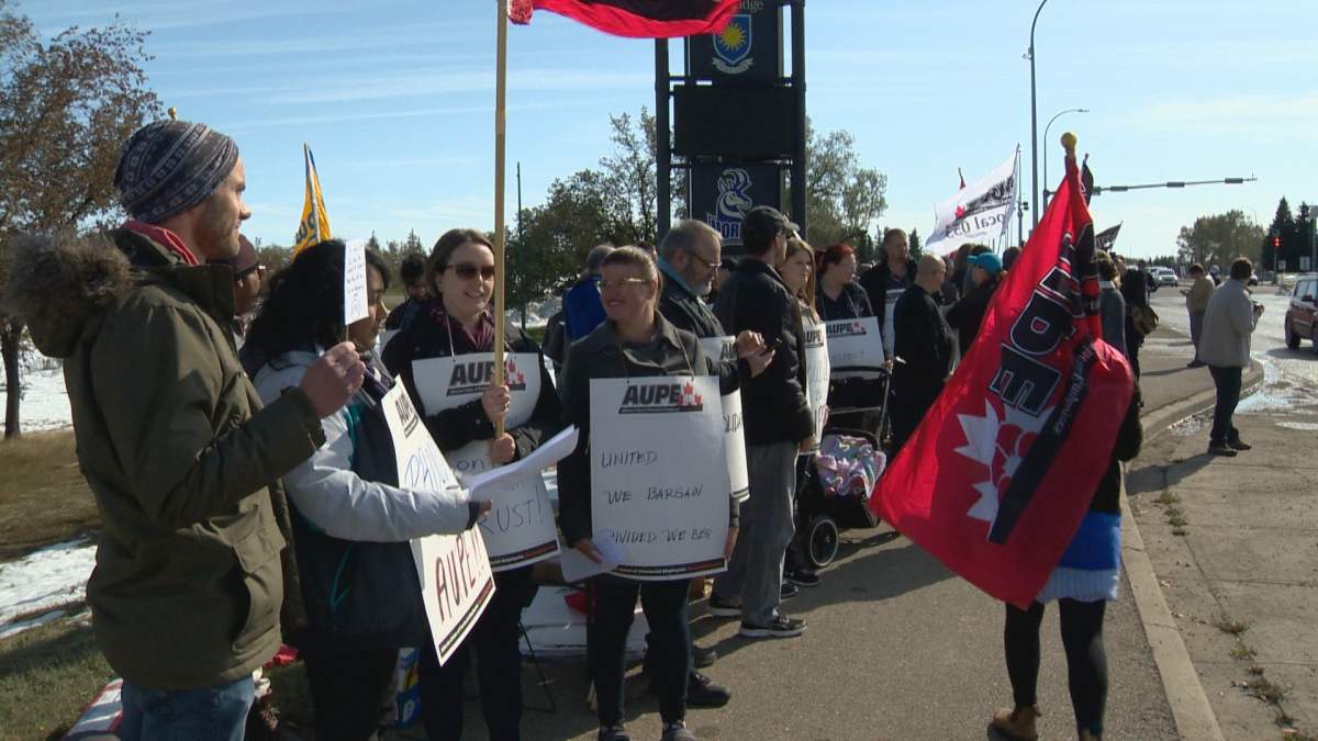 AUPE hosts information picket outside the University of Lethbridge.
