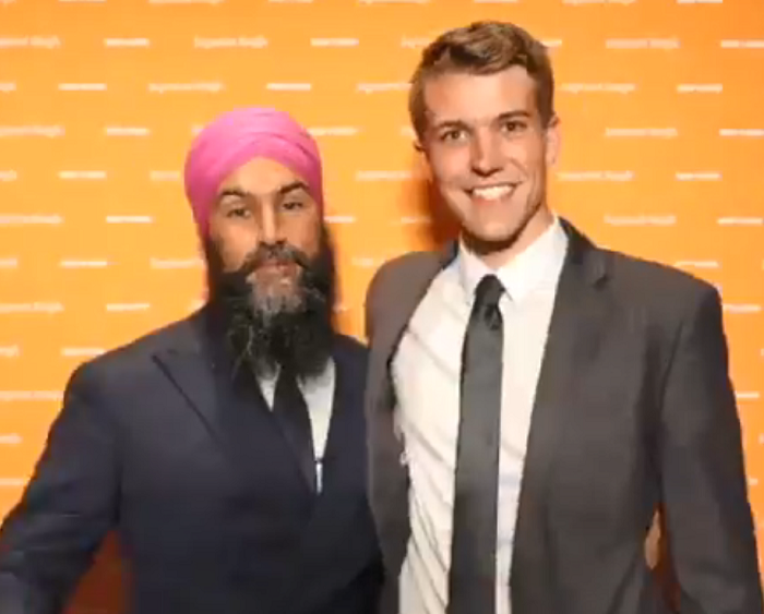 NDP Leader Jagmeet Singh and Jordan Boswell.