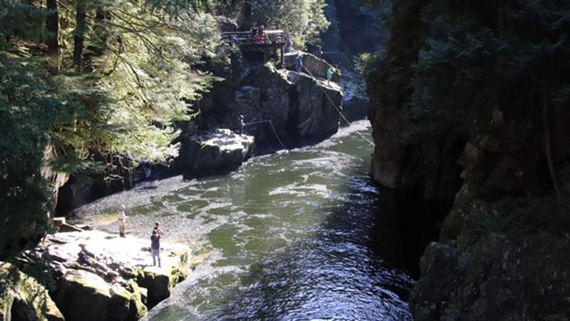 People gathered to fish at the Capilano River in North Vancouver on Oct. 27, 2019.