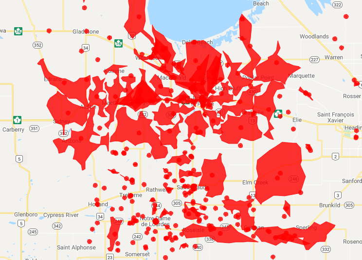 The number without power in and around Portage la Prairie Monday morning.