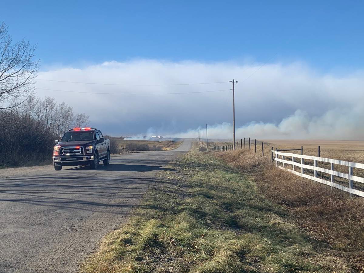 Fire crews were battling two separate grass fires in southern Alberta on Oct. 25, 2019.