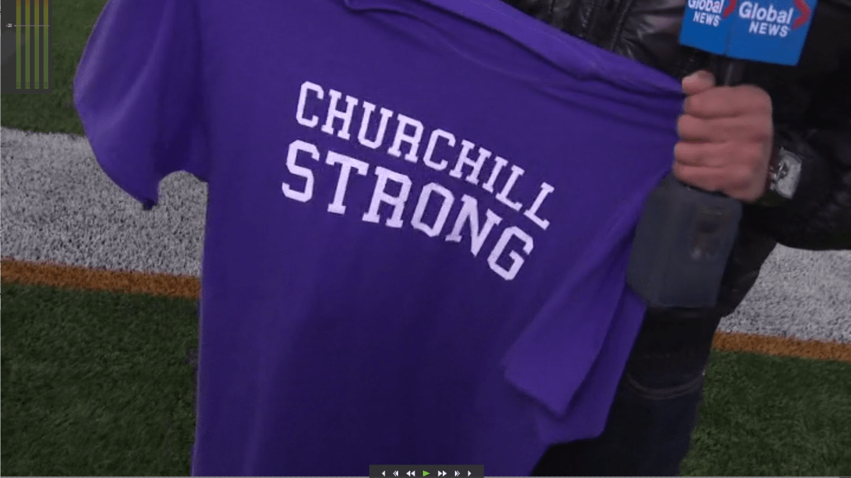 A purple “Churchill Strong” t-shirt was the centre piece of the message hundreds hoped to send in the fight against bullying.