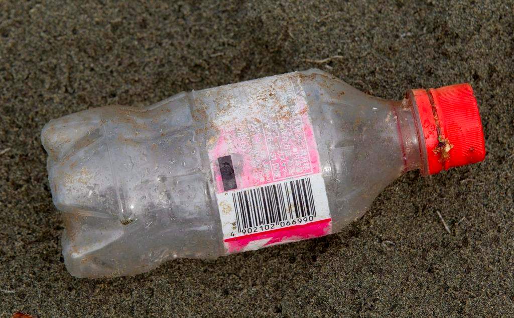 Ocean debris believed to be from Japan is posed for a photograph on Long Beach in Tofino, B.C. on April, 18, 2012. A Canadian wildlife researcher is among the authors of a recent study that suggests most plastic bottles littering a small island in the South Atlantic Ocean are dumped from cargo ships.