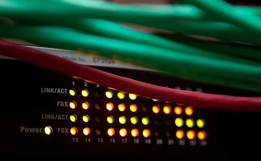 Lights on an internet switch are lit up as with users in an office in Ottawa, on February 10, 2011.