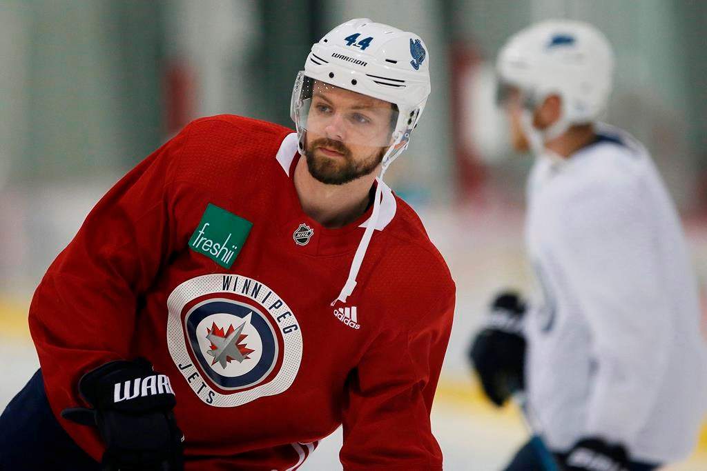 Winnipeg Jets' Josh Morrissey skates during practice prior to their first round of NHL playoff action against the St. Louis Blues in Winnipeg, Monday, April 8, 2019.