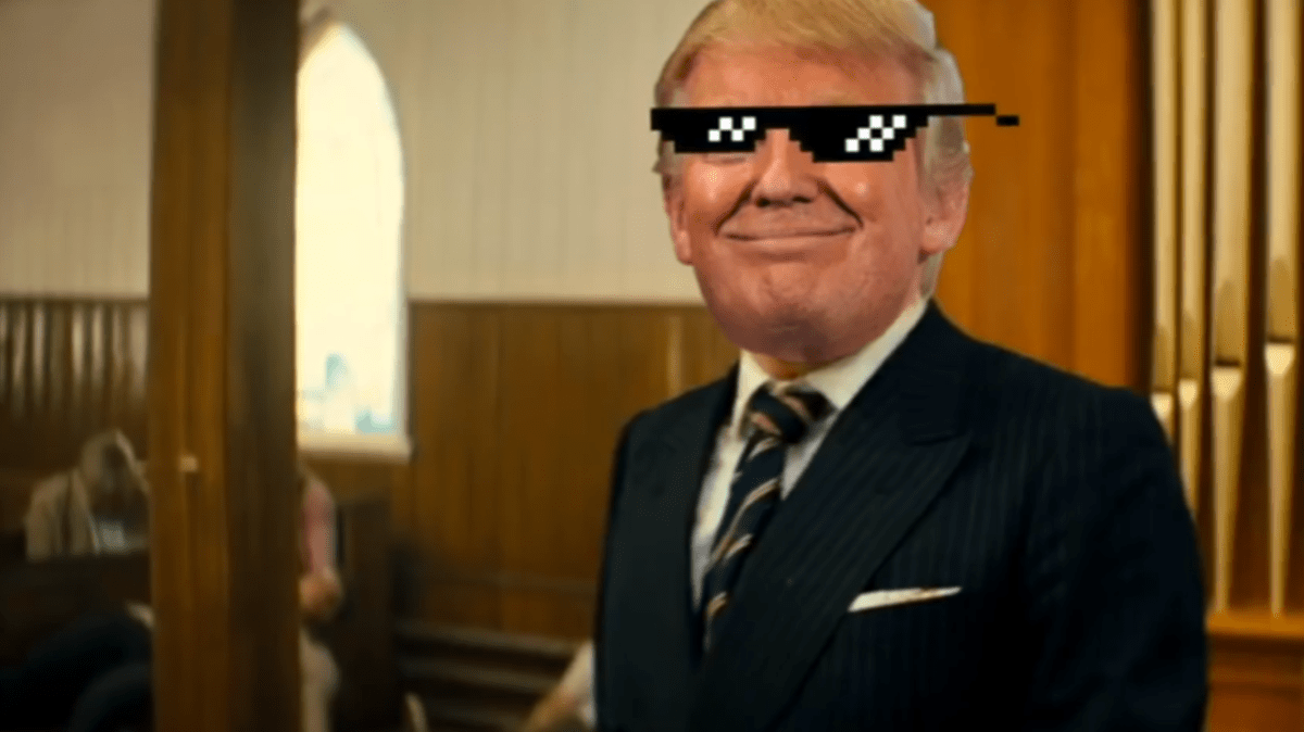 A still from a graphic video shown at a conference for Donald Trump supporters depicts the U.S. president as a mass shooter killed and assaulting members of the media and political opponents.