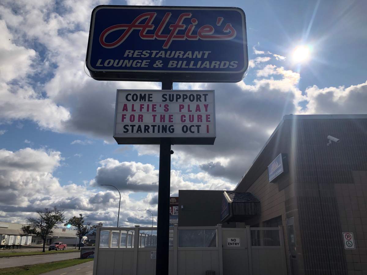 The front of Alfie’s Restaurant & Billiards on Keewatin Street.