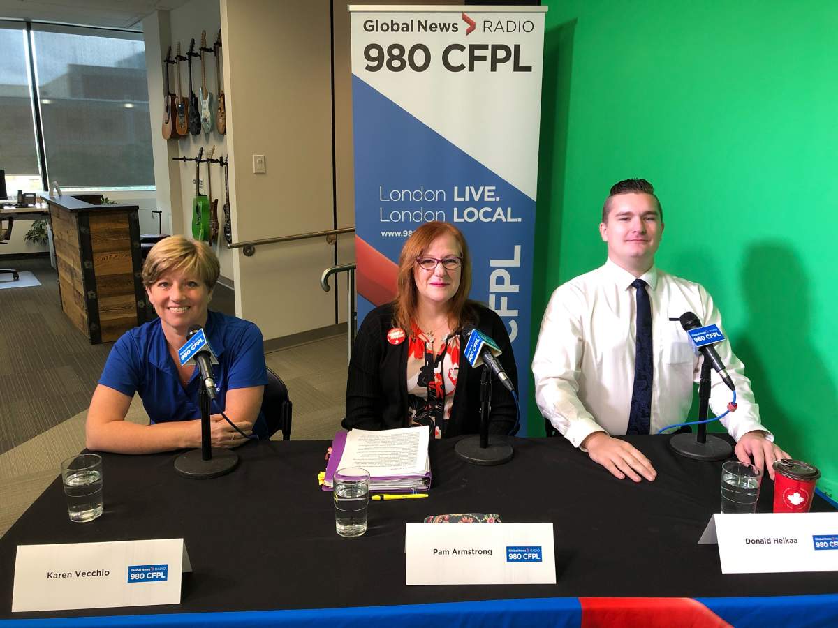 From left to right: Karen Vecchio (Conservative), Pam Armstrong (Liberal), Donald Helkaa (PPC).
