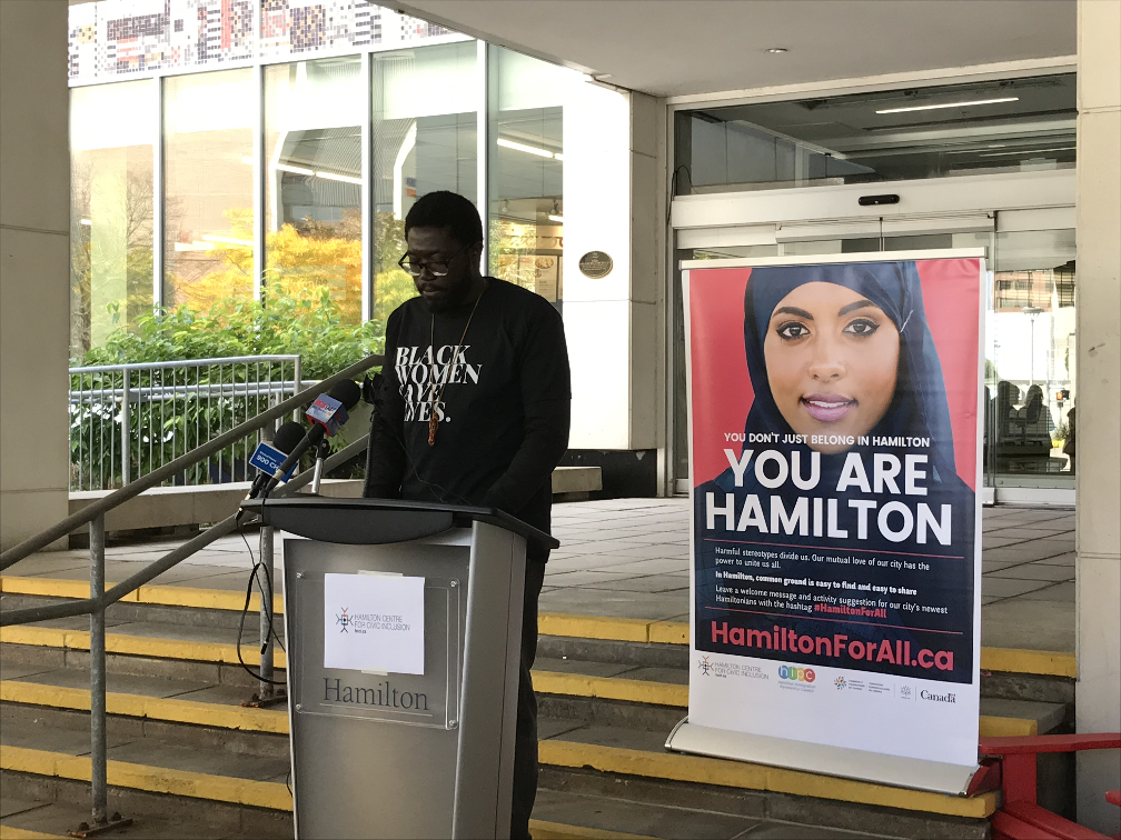 Kojo Damptey of the Hamilton Centre for Civic Inclusion announced a multi-city anti-racism conference that will be hosted in Hamilton in February 2020.