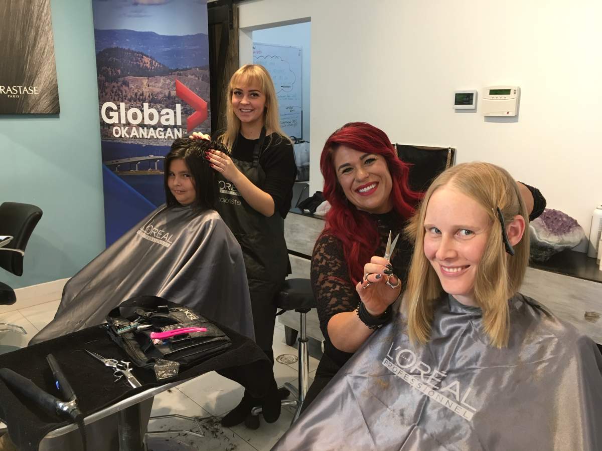Generous donors have their hair cut at Loyalty Salon in Kelowna.