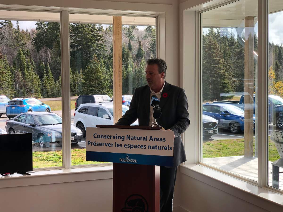 Minister Mike Holland announces the goal of increasing NB protected lands from 4.6 to 10 per cent.