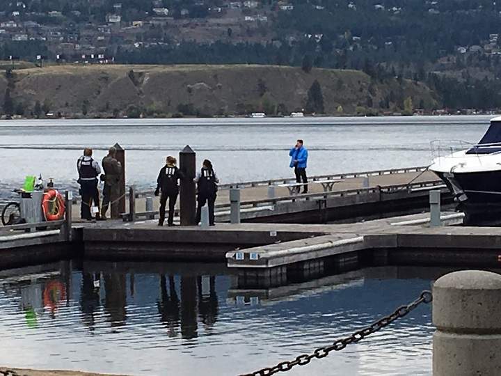Police say a man was allegedly waving around a hunting knife, and that when officers arrived on scene, he isolated himself on a dock at Kelowna’s waterfront marina.