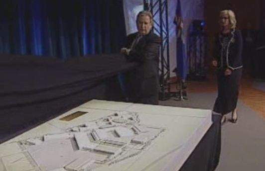 Ralph Klein unveiling the planned NAIT campus in south Edmonton that was supposed to be named after him.