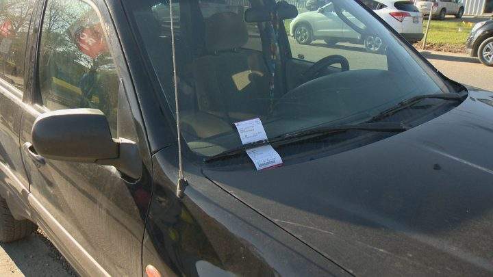 One of a handful of striking SaskTel workers to receive a parking ticket during their call centre blockade on Monday.