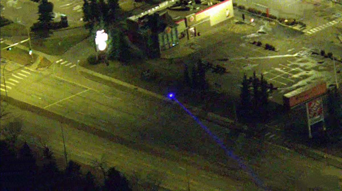A man was charged after a laser was pointed up at an Edmonton Police Service helicopter in the early morning hours of Saturday, October 26, 2019.