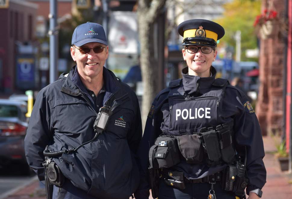 Manny LeBlanc, a City of Moncton By-Law enforcement officer and Cst. Christy Elliott, of the Codiac Regional RCMP will be doing foot patrols down Main Street in Moncton