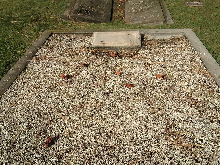 The regional district says six grave plaques commemorating eight people were stolen from the Naramata Cemetery. The plaques were removed from headstones, seen above.