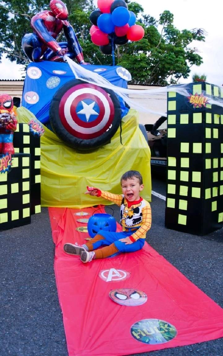 A photo of Omairis Taylor’s three-year-old son, Luke, dressed up in his Halloween costume with a blue bucket.