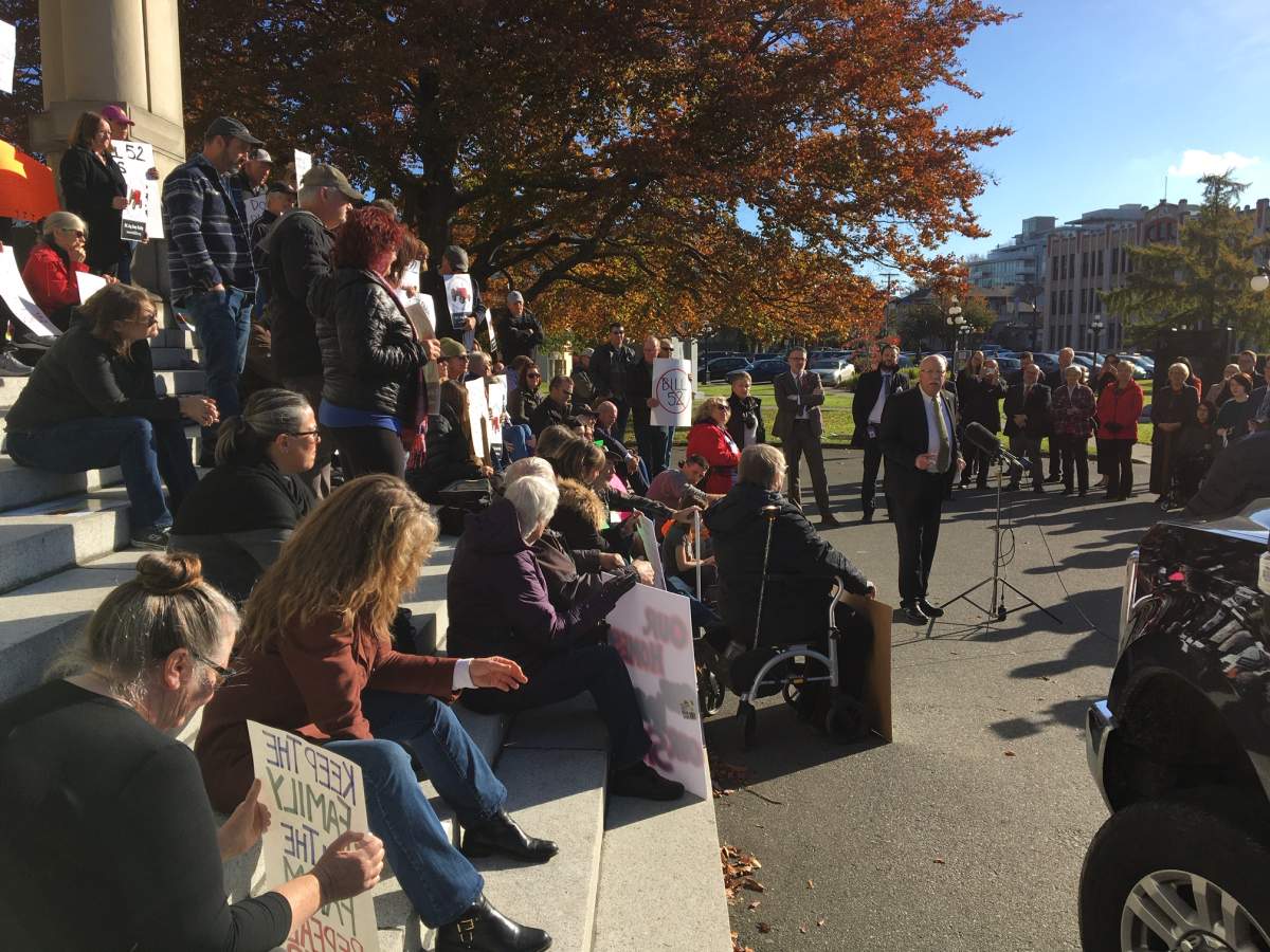 BC Liberal MLA Ian Paton speaks at a rally against the province's change to ALR use. 