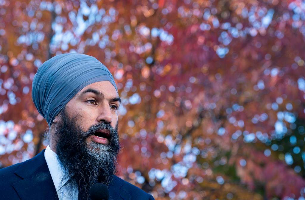 NDP Leader Jagmeet Singh responds to questions during a news conference in Ottawa, on Thursday, October 10, 2019.