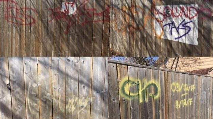 Fences belonging to Tyler Friesen and Grant Myhre are continually hit with graffiti.