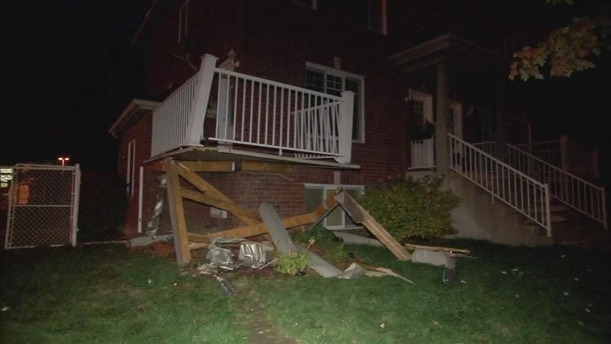 A driver allegedly struck another vehicle before crashing into a building in Sainte-Catherine on Monday evening.