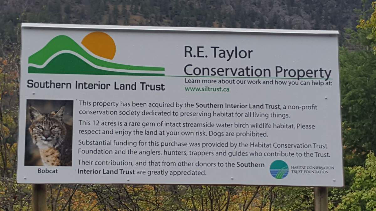 The sign dedicating the R.E. Taylor Conservation Property was unveiled on Sept. 28.