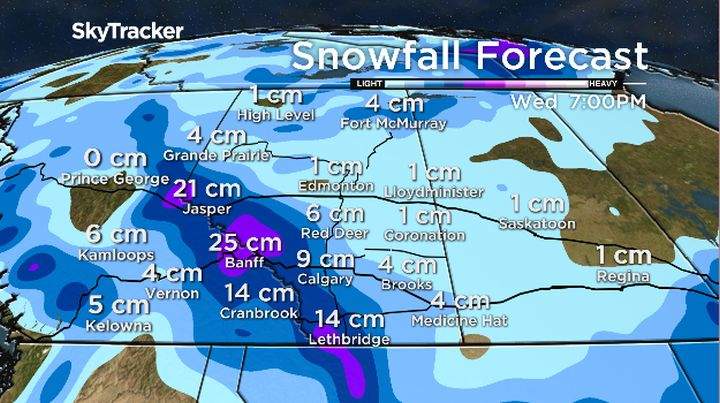 Snow is expected to be heaviest in the mountain parks.