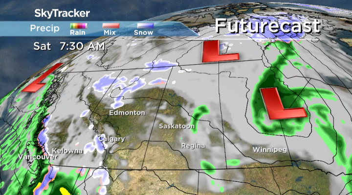 There is a chance of a few showers early Saturday as a system passes by east of the province.