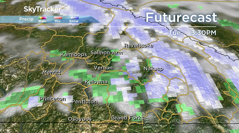 There is a chance of showers Tuesday afternoon in the Central Okanagan.