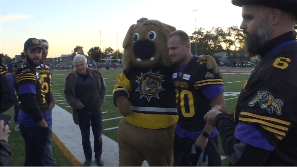 The Hamilton Ti-Cats joined the crowd at Winston Churchill Secondary on Thursday night.