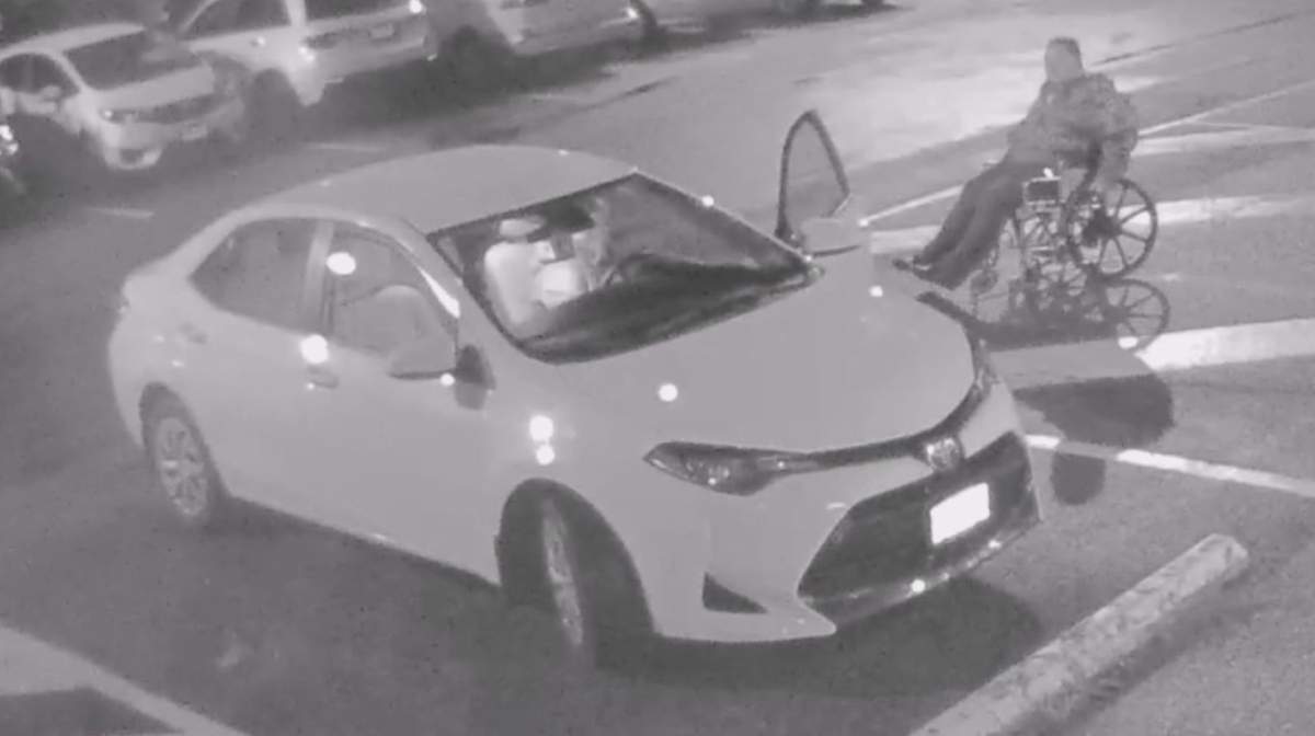 Surveillance video captures a suspect allegedly stealing a specialized wheelchair in Saanich. 