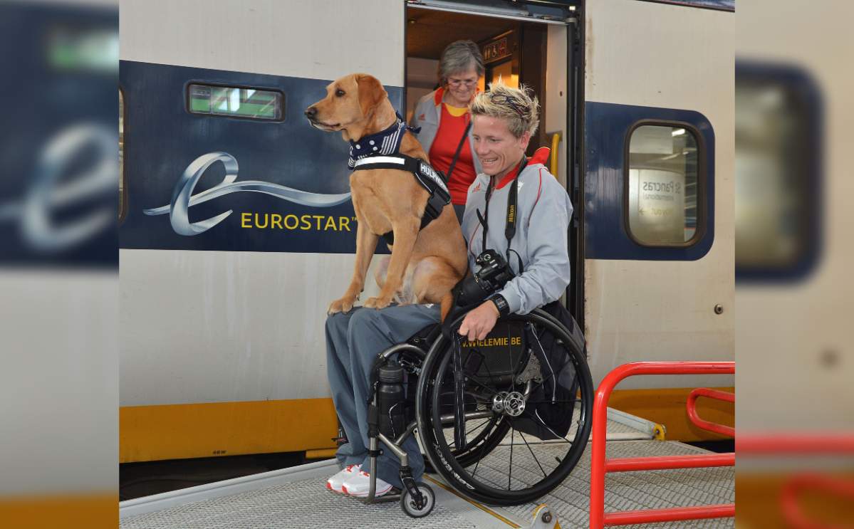 Marieke Vervoort and dog Zenn arrived on Eurostar at St. Pancras Station on Aug. 26, 2012.
