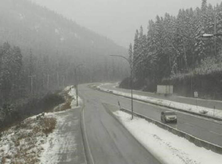 Road conditions along the Coquihalla Highway and the Zopkios rest area near the highway’s summit on Friday afternoon. The rest area has an elevation of 1,210 metres.