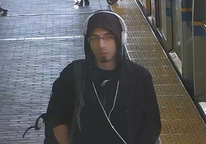 A surveillance photo of the suspect in an April 29, 2019 indecent exposure incident on SkyTrain.