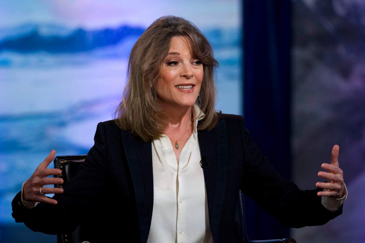 Democratic presidential candidate author Marianne Williamson speaks during the Climate Forum at Georgetown University, Thursday, Sept. 19, 2019, in Washington.