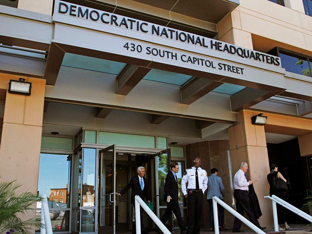 This Tuesday, June 14, 2016 file photo shows the entrance to the Democratic National Committee (DNC) headquarters in Washington.