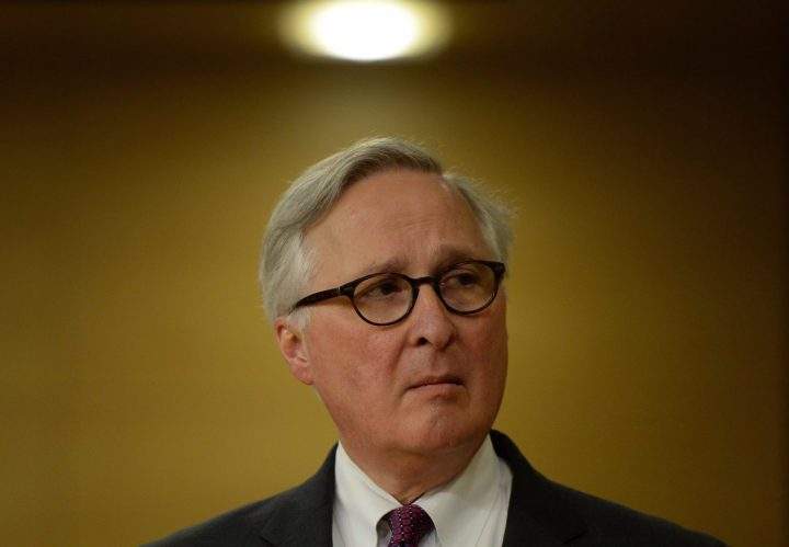 Richard Fadden, former National Security Advisor to the Prime Minister and Justin Trudeau appears at Senate national security and defence committee in Ottawa on April 27, 2015. 