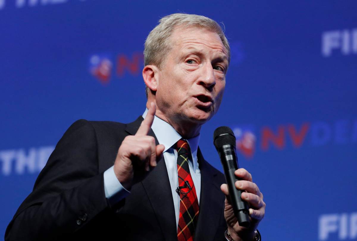 Democratic presidential candidate and businessman Tom Steyer speaks during a fundraiser for the Nevada Democratic Party, Sunday, Nov. 17, 2019, in Las Vegas.