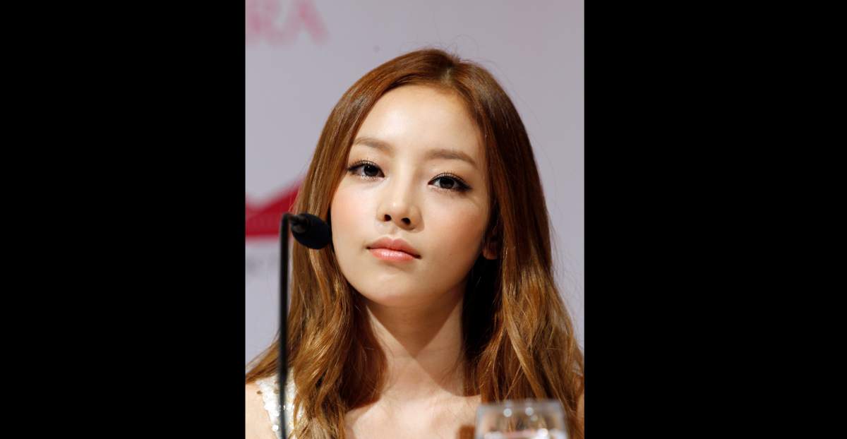 In this July 10, 2012 file photo, South Korea’s pop girl group KARA’s Goo Hara attends a press conference in Singapore.