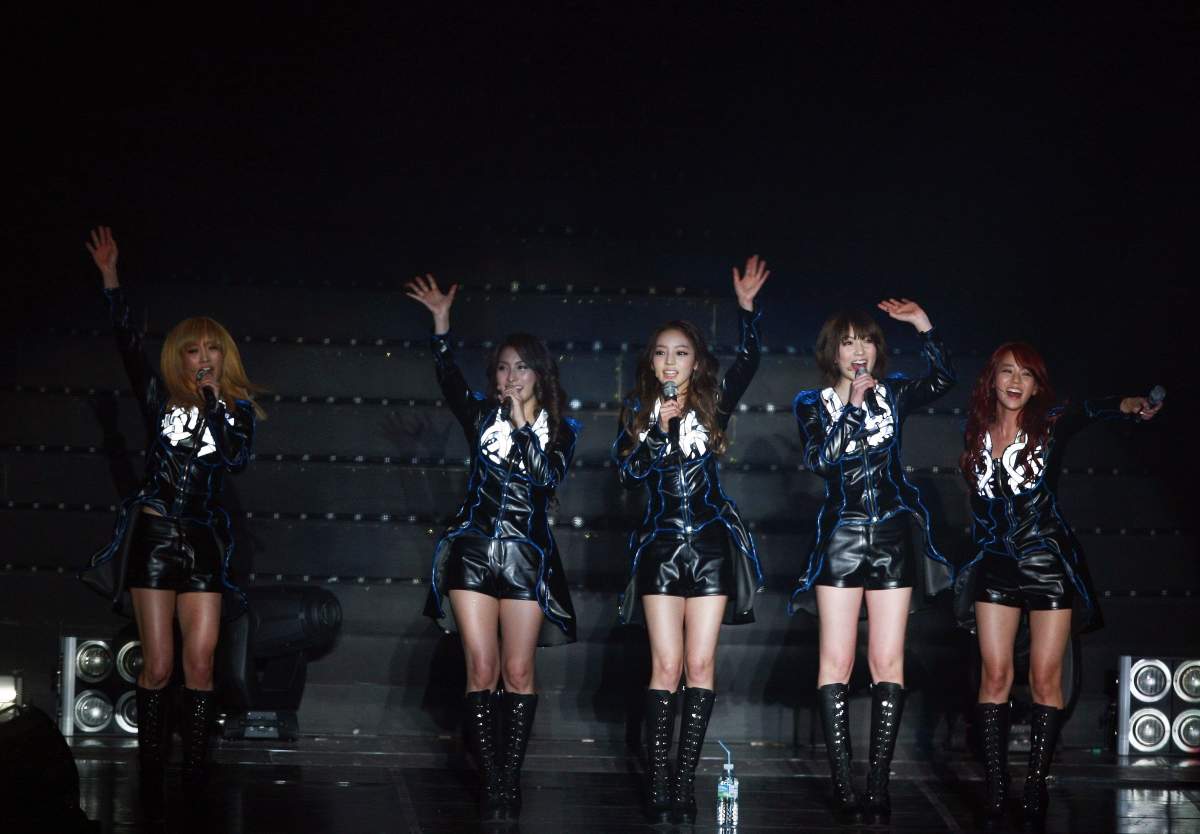 South Korean girl group KARA members (left to right) Nicole, Park Gyuri, Goo Ha-Ra, Kang Ji-Young and Han Seung-yeon perform onstage during a concert at the Olympic Park Gymnastics Stadium, in Seoul, South Korea, Feb. 18, 2012.