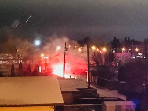 Firefighters respond to a garage fire on Ave W South shortly after 10pm on Friday night.