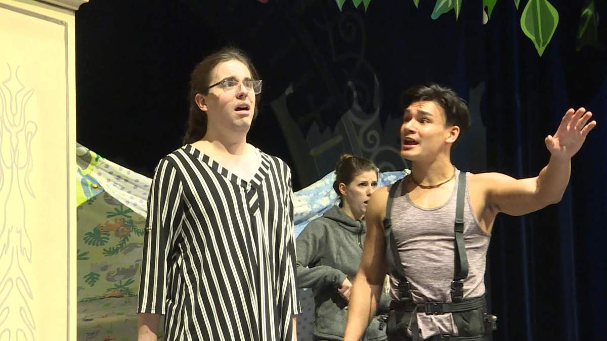 Avery Jean Brennan rehearses a scene with Brandon Antonio, who plays Peter Pan.