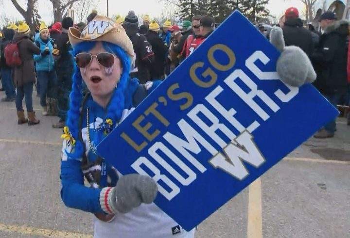Longtime Bombers fan Heather Buchanan sported blue, braided pigtails at the Grey Cup in Calgary on Sunday, Nov. 24, 2019.