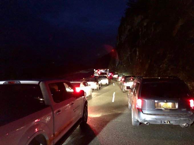 Traffic backed up on the Sea-to-Sky Highway, Tuesday afternoon. 